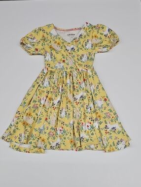 Boden Yellow Bunny & Garden Print Cotton Dress Size 7-8Y